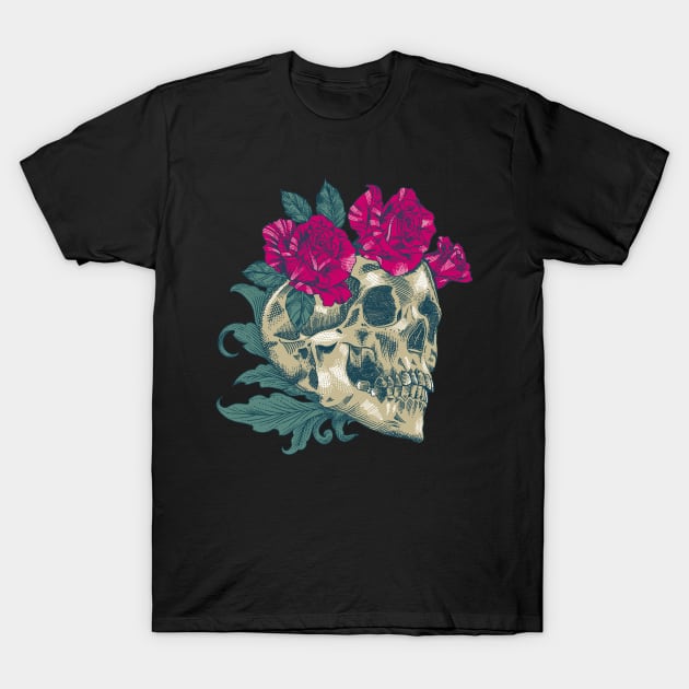 Skull And Roses T-Shirt by pilipsjanuariusDesign